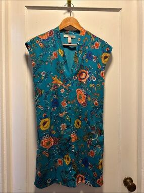 Forever 21 Teal Floral Shift Dress with Yellow & Orange Accents